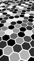 White honeycomb with a gradient color. Perspective view on polygon look like honeycomb. Extruded, bump cell. Isometric geometry. 3D illustration