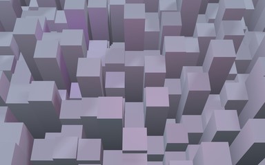 Abstract pink gray elegant cube geometric background. Chaotically advanced rectangular bars. 3D Rendering, 3D illustration