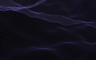 Abstract landscape background. Cyberspace purple grid. Hi-tech network. 3D illustration