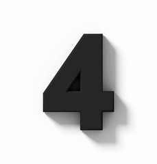 Obraz premium number 4 3D white isolated on white with shadow - orthogonal projection