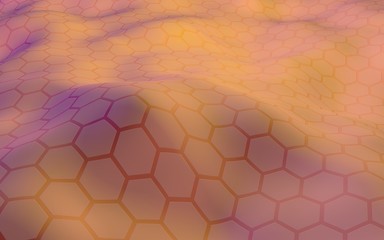 Colorful honeycomb with a gradient color on a light background. Perspective view on polygon look like honeycomb. Wavy surface. Isometric geometry. 3D illustration