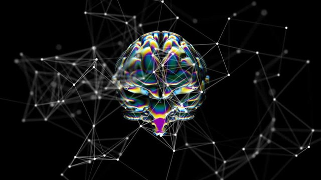 Network operation. Connection of objects in consciousness. Interrelation. Communication with the world. Rotating brain. Holographic foil. Seamless loop.