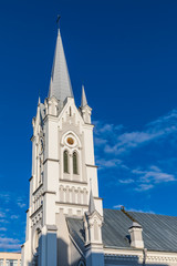 Fototapeta premium Lutheran Church of St. John, a monument of architecture of the 18th century in the style of neo-Gothic in Grodno, Belarus 