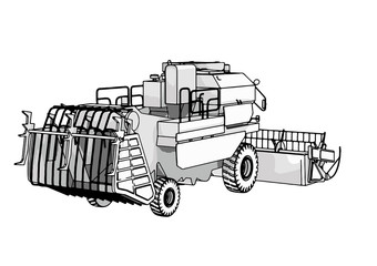 sketch combine harvester vector