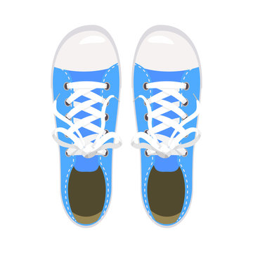 Sports shoes, gym shoes, keds, blue colors, for sports and in daily life, fashion, vector, illustration, isolated