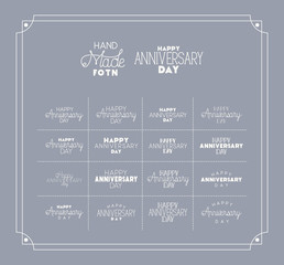 happy anniversary day with set hand made fonts