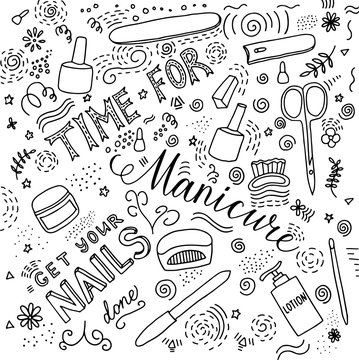 Time For Manicure Doodle Lettering For Poster Or Card