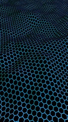 Honeycomb wave effect on a blue green background. Perspective view on polygon look like honeycomb. Isometric geometry. Vertical image orientation. 3D illustration