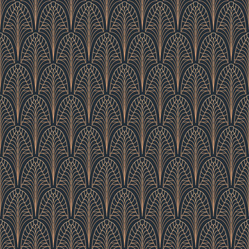 Art Deco seamless pattern. Gold on black