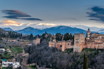 Cityscape of Granada, Spain, with the Alhambra Palace in the background - obrazy, fototapety, plakaty