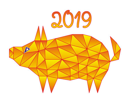 Colorful polygonal drawing. The pig is a symbol of 2019. Vector picture.