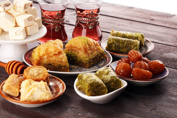 Middle eastern or arabic dishes. Turkish Dessert Baklava with pistachio