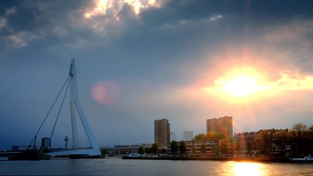 Rotterdam cityscape on sunset