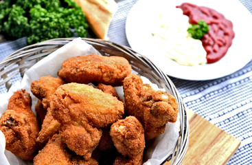 Crispy fried chicken wings with Bread crumbs (European style)..Chicken wing menu for children.