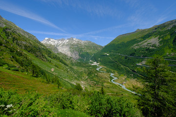 Fototapeta premium Summer landscape of Switzerland mountain nature, view to Furkapass