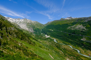 Fototapeta premium Summer landscape of Switzerland mountain nature, view to Furkapass