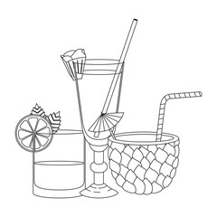set cups cocktails with pineapple vector illustration design