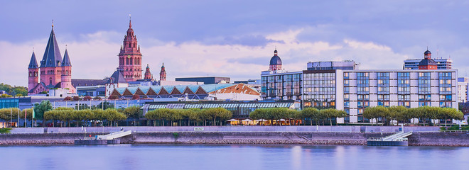 cityscape of Mainz in the evening light, banner