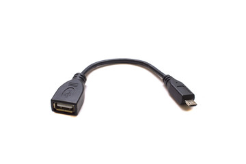 USB cable OTG cable on white isolated background