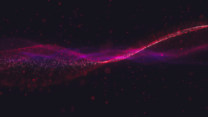 Abstract wavy structure with millions of glowing particles. Colorful blurred magic background with luminous dots and depth of field effect. Lots of little shining sparkles. 3d rendering