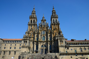 Fototapeta na wymiar Obradoiro facade of the grand Cathedral of Santiago de Compostela, Spain