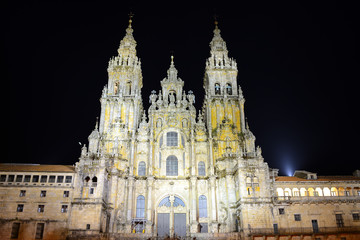 Obradoiro facade of the grand Cathedral of Santiago de Compostela, Spain