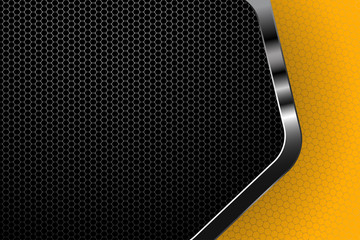 Hexagon gradient yellow and gray mesh background Illustration with metal frame with radiance for business.