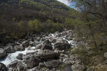 maggia valley in spring colors, ticino, switzerland