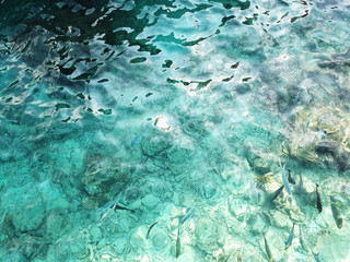 Fototapeta premium Drone aerial view set of a paradise island resort in maldives.