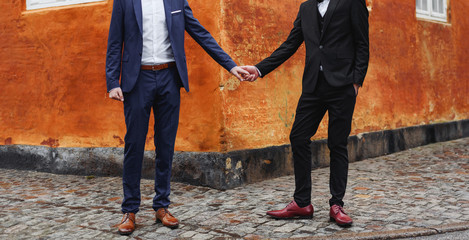 Gay couple holding hands