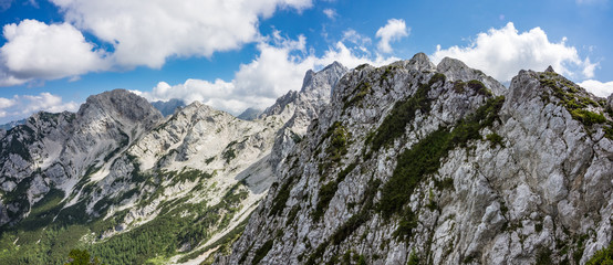 Panoramic view of Mrzla gora, Rinka and Velika Koroška Baba in Kamnik-Savinja Alps on Slovenian-Austrian border