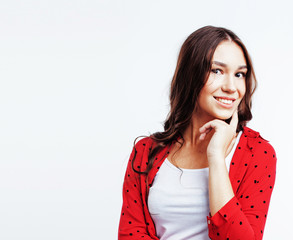 young pretty stylish hipster girl posing emotional isolated on w