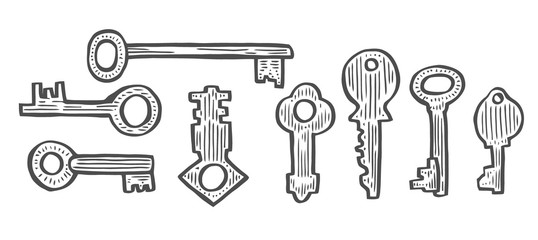 Vintage key vector set