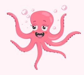 Funny fabulous octopus. Cartoon print for kids.