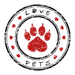 Vector illustration of a  grunge  stamp with pet paw  © Trish