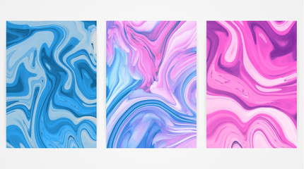 Backgrounds with marbling. Marble texture. Bright paint splash. Colorful fluid. It can be used for poster, card, brochure, invitation, cover book, catalog, banner. Size A4. Vector illustration, eps10