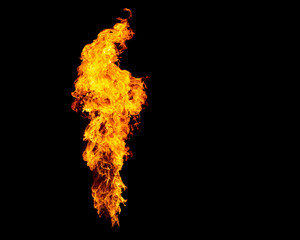Isolated flame column. Narrow fire goes from flamethrower.