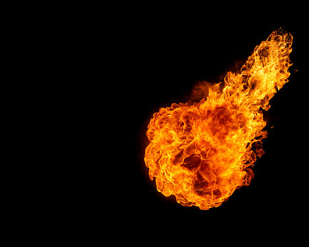 Fireball isolated on black, flame ball