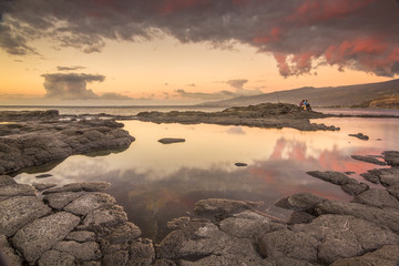 The lave lake at cape   La Houssaye at Reunion Island
