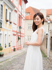 Fototapeta na wymiar attractive asian woman traveling in europe