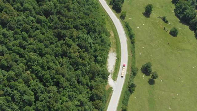 Aerial of Semi Truck Driving in the Country