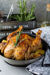 Roasted chicken on a pan