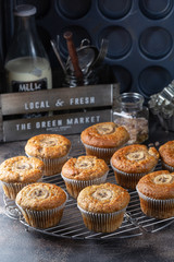 Banana muffins with cinnamon on cooling rack