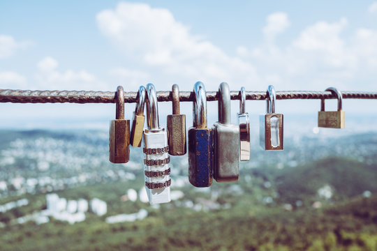 Love lockers on the Elizabeth Belvedere in Normafa, Budapest