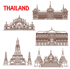 Naklejka premium Thailand Bangkok architecture facades line icons