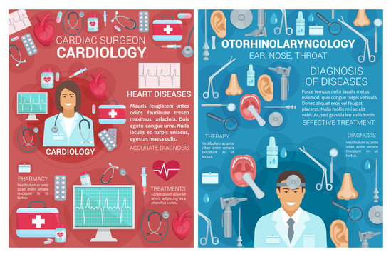 Cardiology, otolaryngology medicine clinic posters