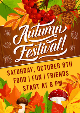 Autumn harvest festival vector foliage fall poster