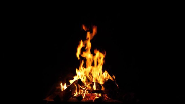 Flame of fire at bonfire in the dark