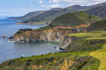 Central California dramatic Pacific coastline south of Monterey and Carmel on road to Big Sur