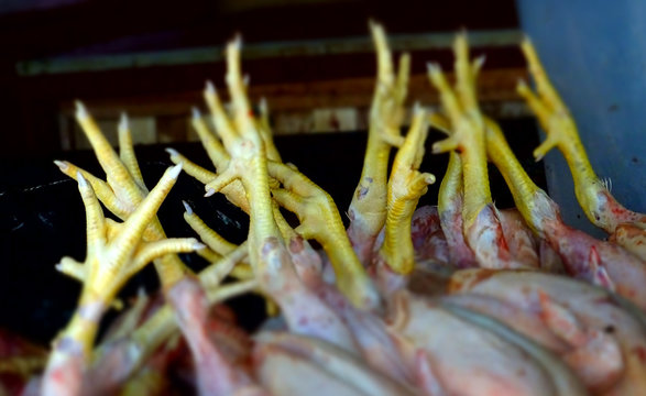 Chicken feet at markets, Indonesia.